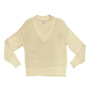 Evereve Ada Cream V Neck Knit Sweater Pullover Long Sleeve Relaxed Fit XS